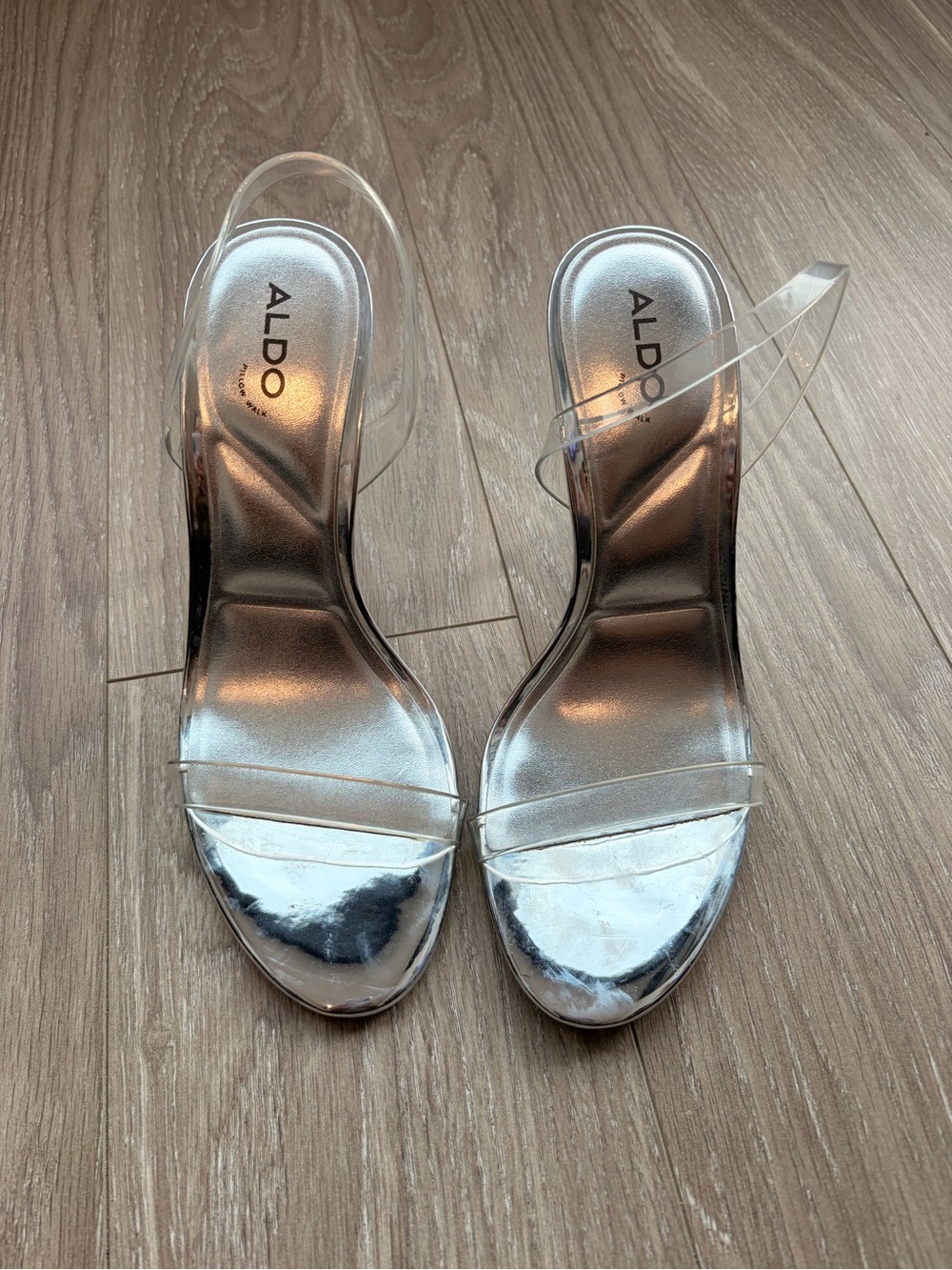 ALDO Silver Metallic Sandals with Clear Straps